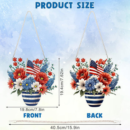 DOMROM 4th of July Diamond Art Hanging Kits, Patriotic Flower Vase Diamond Painting, Special Shaped Gem Art Suncatchers Ornament, American Flag Independence Day Decor for Home Window Wall