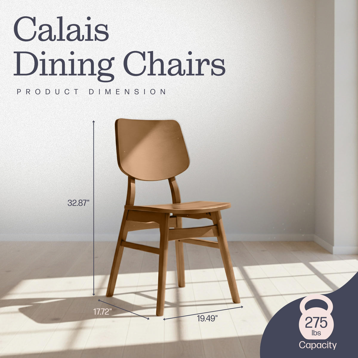 Alaterre Furniture Calais Mid Century Modern Dining Chairs Set of 4 - Solid Wood Chair Set with Armless Design - Mid Century Modern Furniture for Dining Room and Kitchen (Pecan Finish)