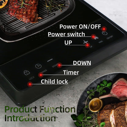 WAATFEET 1700W Portable Induction Cooktop,Electric Induction Cooker and Burner,Countertop Hot Plate with 10-Level Adjustment,3-Hour Timer,Smart Touch Cooktop,and Safety Lock Feature,Black