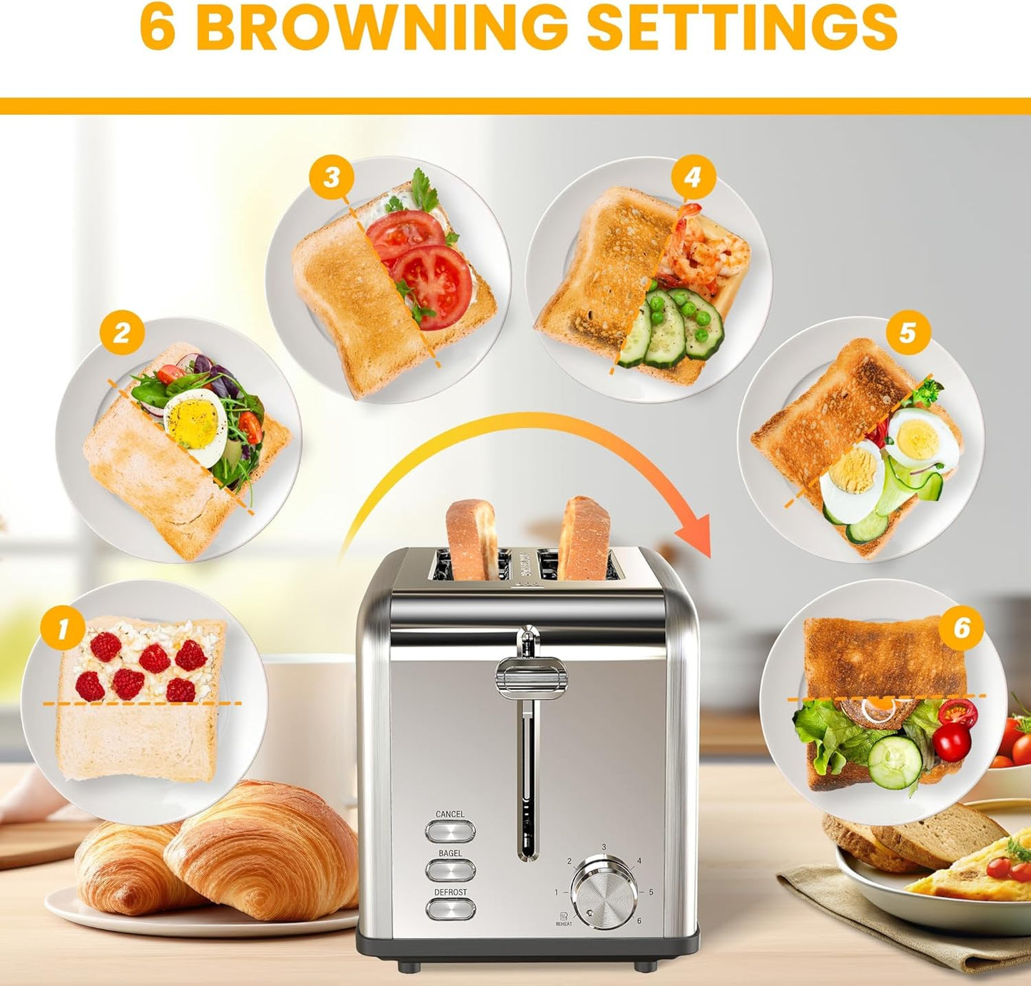 Simple Deluxe 2-Slice Toaster - 3 Function, 6 Browning Settings, Extra Wide Slot & Removable Crumb Tray