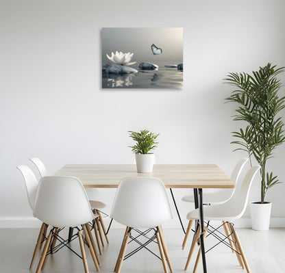OWNANRTHM Zen Canvas Wall Art Lotus Bathroom Painting Lotus and Butterfly on Lake Pictures Large Butterfly Zen Poster for Yoga Spa Meditation Spirit Room Wall Decor Framed 12X16 inch