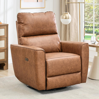 IDEALHOUSE Swivel Rocking Nursery Recliner Chair Rocker Recliner Glider Deep Seat PU Leather Sofa Chair with high Backrest for Nursery, Living Room, Bedroom & Home Movie Theater (Camel)