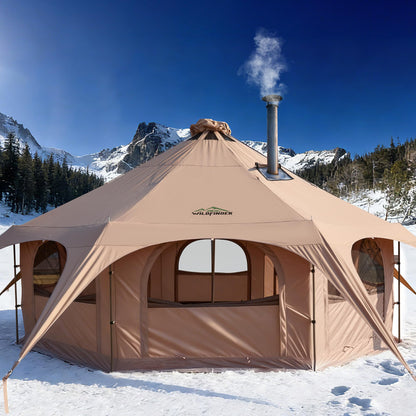 WildFinder 16.5ft Canvas Bell Tent, Large Yurt Tent with Stove Jack for Camping & Glamping, 55" High Walls, Maximum Space, Waterproof 4 Season Hot Tent with 8 Mesh Windows & Removable Floor