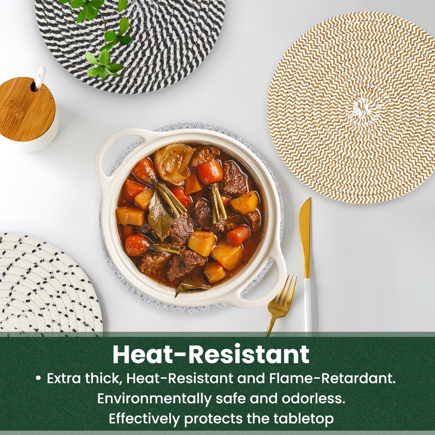 KITLAB 8 Inch Trivets for Hot Dishes, Hot Pots and Pans, Thick Heat Resistant Large Coaster for Kitchen, Hot Pads, Kitchen Essentials, Kitchen Decor for Table & Countertop, 6 Pcs