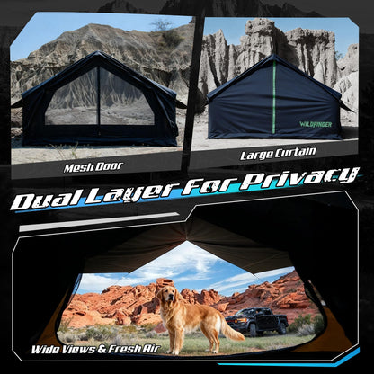 Inflatable Tent with Skylight & Awning, Inflatable Tents for Camping, Blow Up Tent with Stove Jack, Glamping Tent with Mesh Windows & Doors, Waterproof Oxford Tents for Camping 4-6 Person
