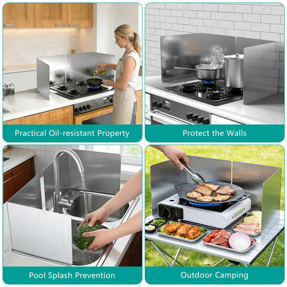 18"x16" Stove Splash Guard 2 Pack, Foldable Stainless Steel Backsplash, Heat Insulation Oil Splash Protector with Edge Guard for Kitchen Countertop