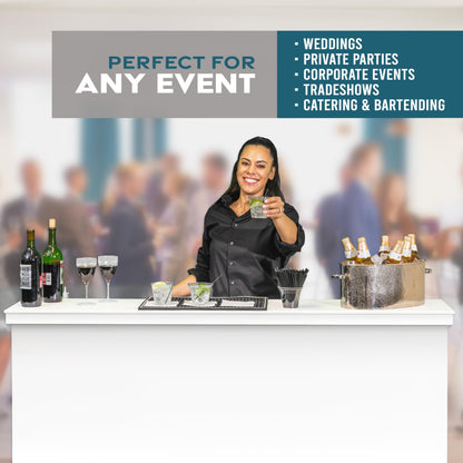 GoBar Elite Portable Bar Table for Events - Foldable Commercial Grade Wood - Pop up Mobile Bartending Station - White