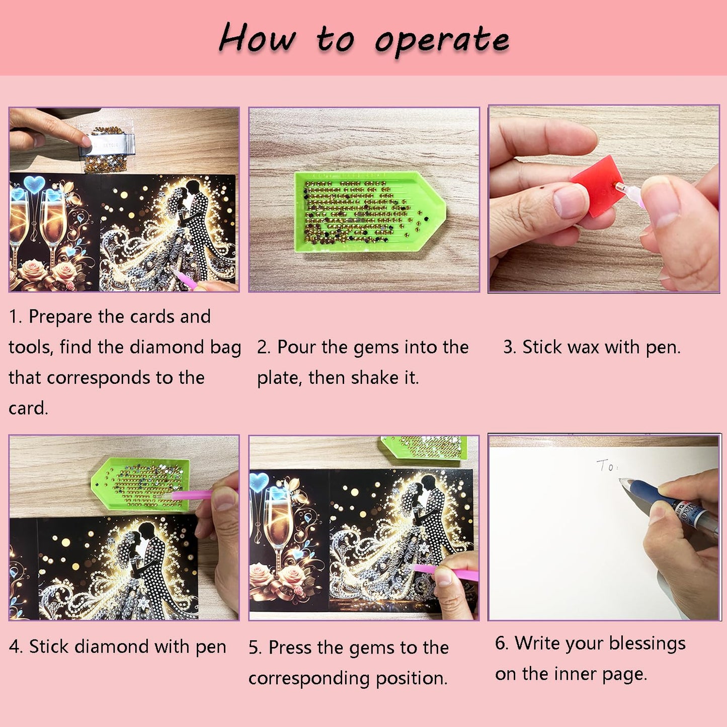 Muzagroo Art DIY Diamond Art Weding Blessing Cards Kits for Adults Diamond Painting Greeting Cards with Envelopes for Beginners Gem Art Cards 8PCS (Wedding)