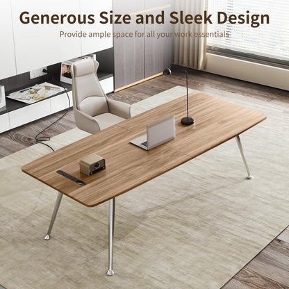 MesaSync 60-Inch Executive Desk, Wooden Office Computer Desk with USB Ports, Large Modern Writing Table, Workstation Business Furniture Minimalist Style for Home Office (Light Brown, 60 Inch)