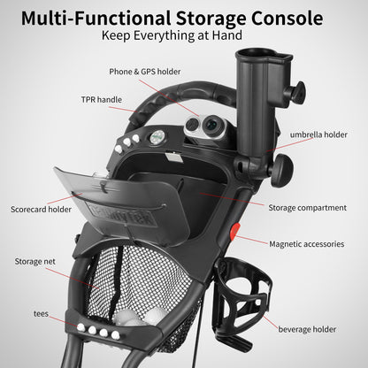 Caddytek CaddyLite One Swivel V8 Golf Push Cart - 3 Wheel Lightweight Folding Trolley with 360° Swivel Front Wheel, Cooler Basket, Umbrella and Drink Holder, Adjustable Handle