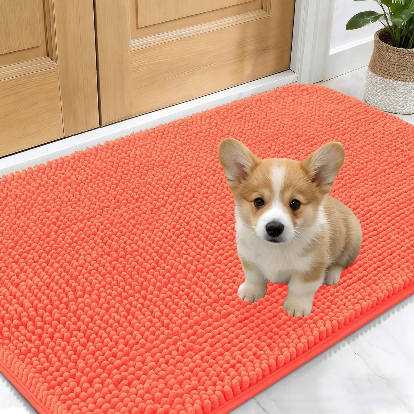 OLANLY Dog Door Mat - Absorbent Non-Slip Mud Mat for Indoor Use | 24x16 Coral, Quick Dry Chenille