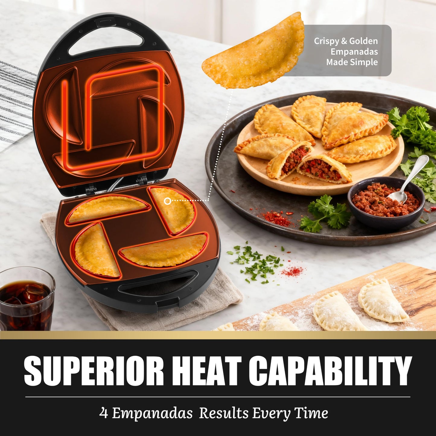 FineMade Electric Empanada Maker Machine with Press Mold,Large Dumpling Maker Press,Pierogi Maker Press Machine,Make 4 Psc of 6 Inches Large Empanadas,Jamaican Beef Patties,Calzones,Pocket Pies,Black