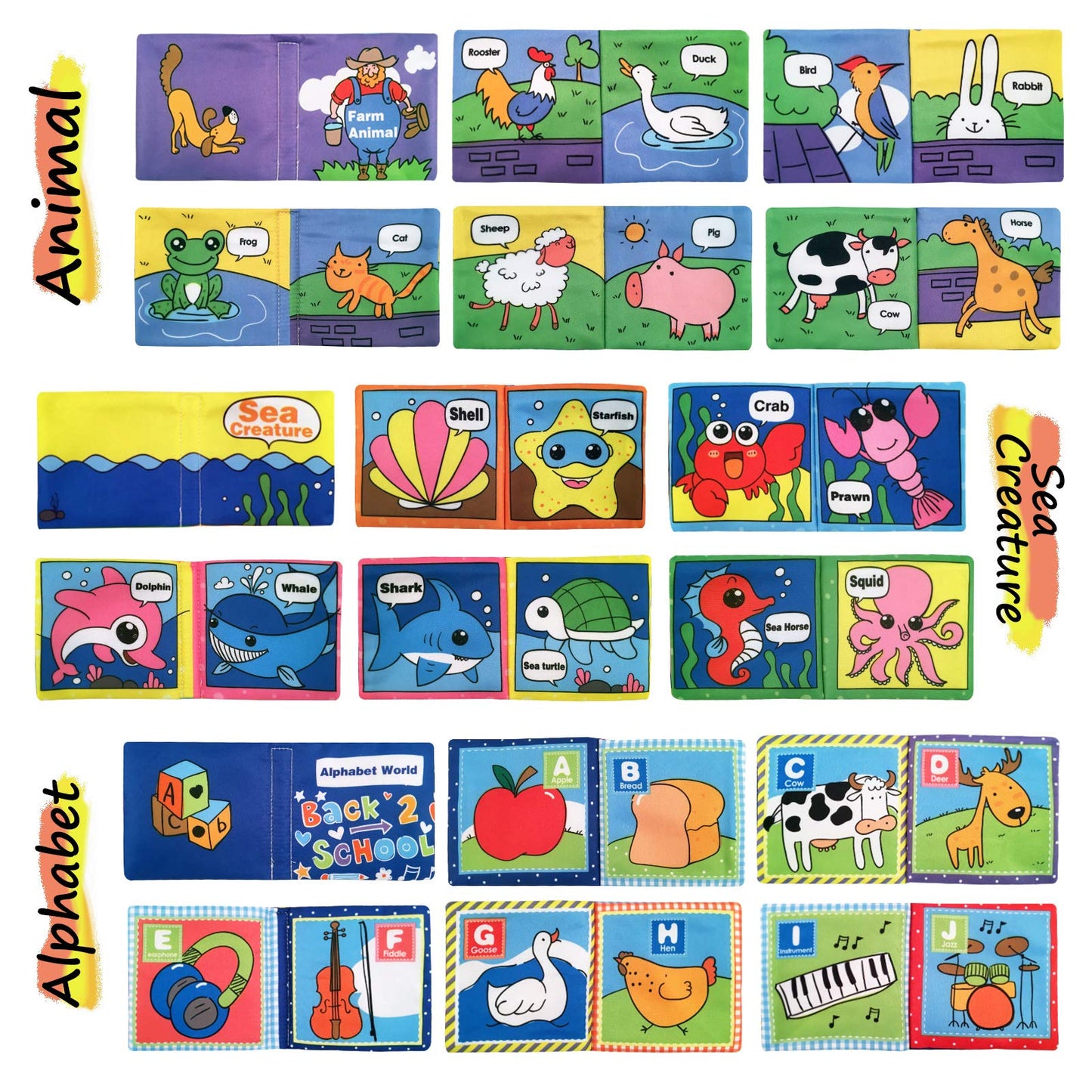 Soft Cloth Books for Baby, Toddler and Infant - Let's Learn Together, Educational Toy for Boy & Girl, Shower Gift for Baby, Pack of 6