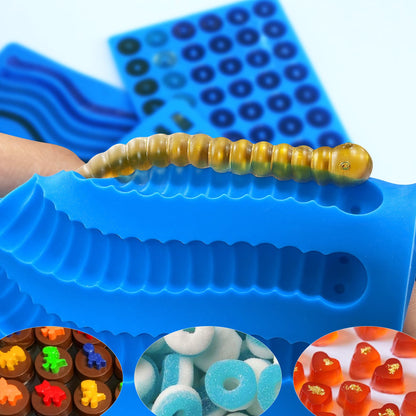 Sidosir 7Pcs Silicone Gummy Bear Molds, Non-Stick Worm Chocolate Mold for Parties, Gummy Heart for Home DIY, Silicone Dinasur Mold for Make Gummies
