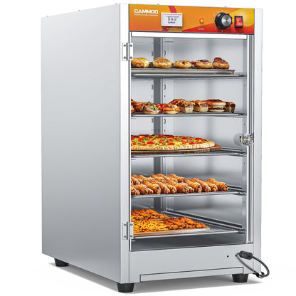 CAMMOO 133Qt 5-Tier 900W Commercial Food Warmer w/ 304 Blued Stainless Steel Heating Element, Single-Tempered Glass Door, Adjustable Shelf, Electric Catering Hot Box Countertop Heated Holding Cabinet