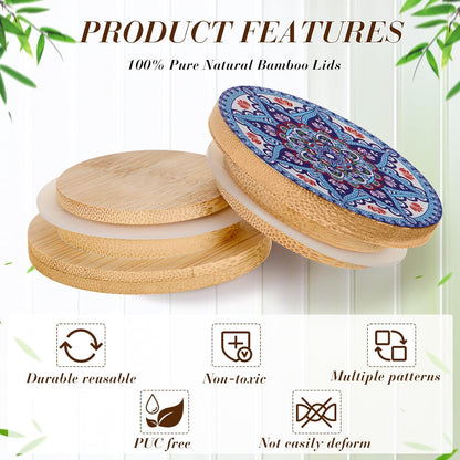 12 12 Jars(2.64 Inches) Uiifan Pcs Yogurt Jar Lids Reusable Bamboo Wooden Mandala Pattern Lids Compatible with Oui