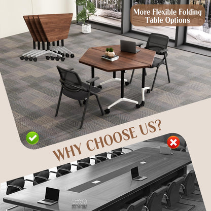 6 Pack Folding Conference Table,T-Shaped Conference Room Tables with Wheels, 47.2 in Modern Conference Table,Mobile Modular Seminar Meeting Desk for Classrooms,Office & Seminar (6, Walnut)