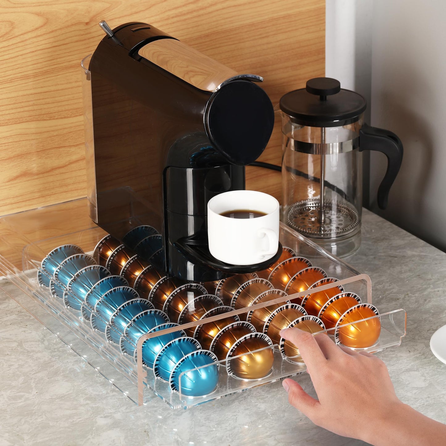 Clear Acrylic Coffee Pod Drawer for Nespresso Vertuo 40 Pod Double Sided Pull Out Organizer