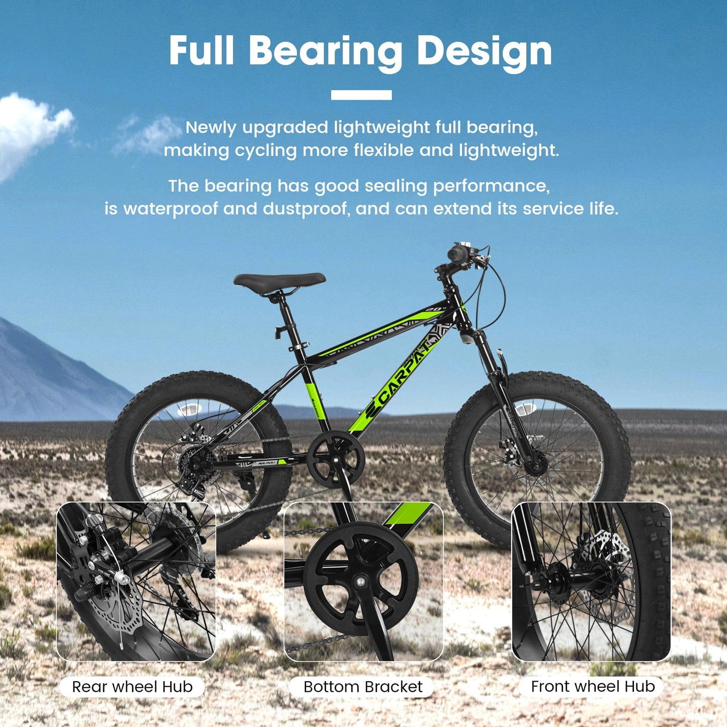 20 Inch Fat Tire Bike Adult/Youth Full Shimano 7 Speeds Mountain Bike, Dual Disc Brake, High-Carbon Steel Frame, Front Suspension, Mountain Trail Bike, Urban Commuter City Bicycle (GREEN, 20inch)