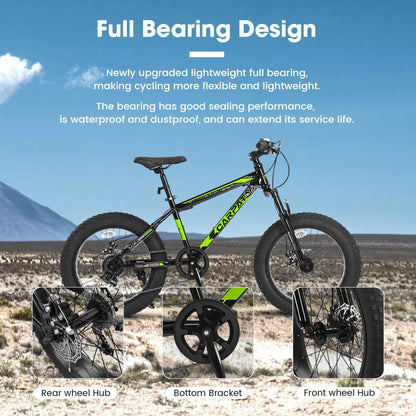 20 Inch Fat Tire Bike Adult/Youth Full Shimano 7 Speeds Mountain Bike, Dual Disc Brake, High-Carbon Steel Frame, Front Suspension, Mountain Trail Bike, Urban Commuter City Bicycle (GREEN, 20inch)