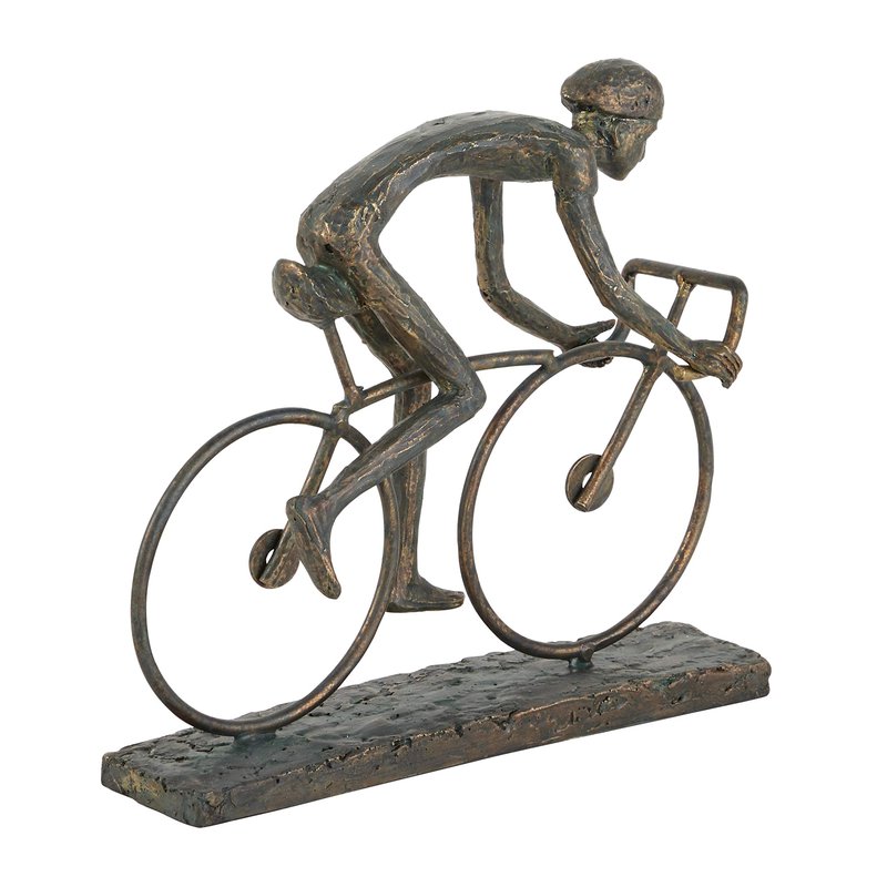 Deco 79 Polystone People Decorative Sculpture Home Decor Statue with Bike, Accent Figurine 9" x 3" x 8", Bronze