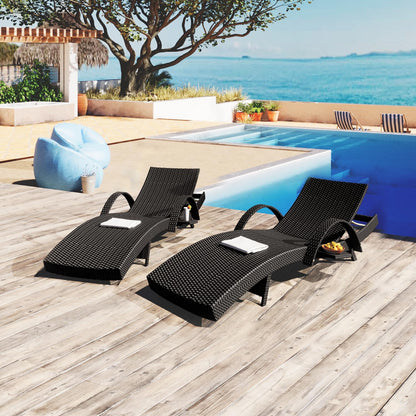 Yayzy 80'' Long Outdoor Wicker Chaise Lounge Chairs Set of 4, Patio Rattan Reclining Chair with Adjustable Backrest & Armrests, Durable PE Rattan Sunbathing Chairs for Pool, Garden, Backyard, Black