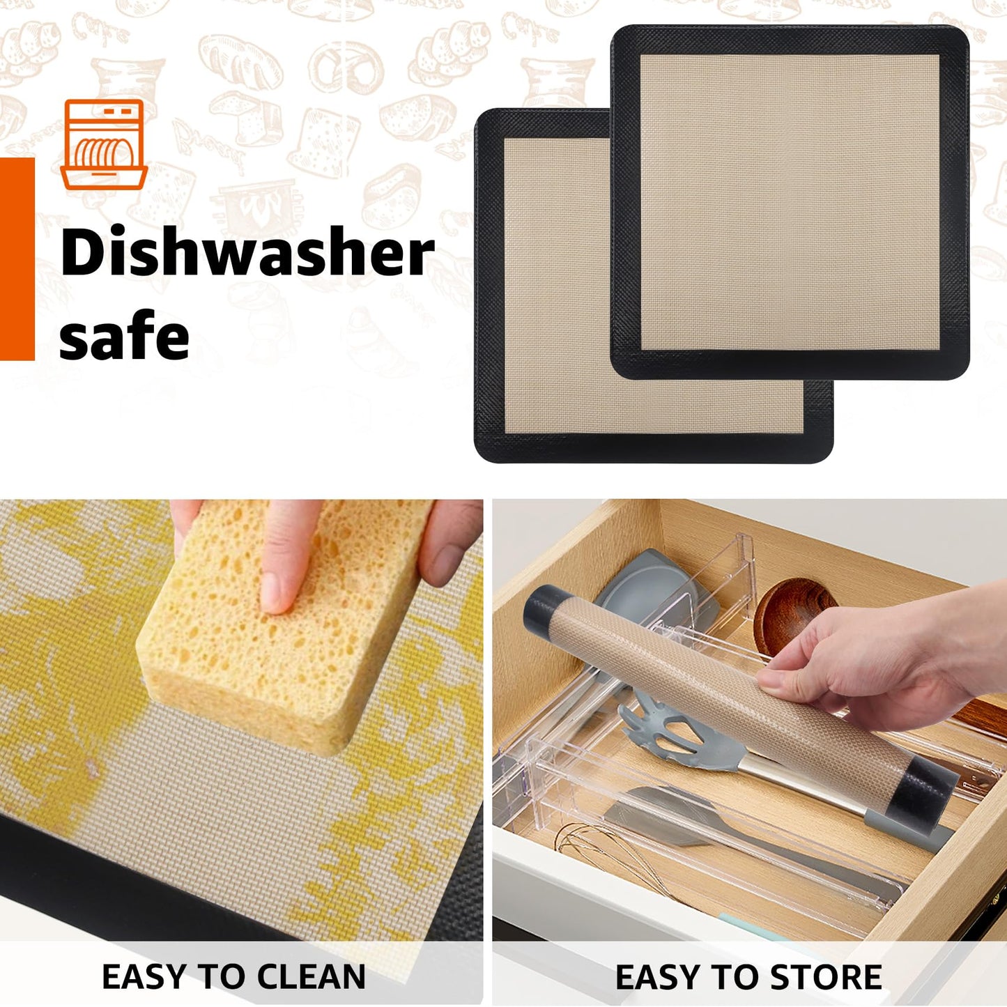 2Pcs Silicone Baking Mats for 12 Inch Cake Pan/12x12 Cheesecake Pan/Toaster Oven Air Fryer Liner, 11.75"Square Food Grade Silicone Mats for Baking, Non Slip Silicone Baking Sheet, Non Stick Reusable
