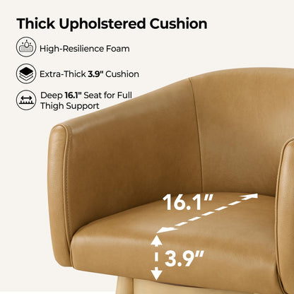 CHITA Genuine Leather Swivel Bar Stool, Modern Counter Height Bar Stools with Arms, Solid Wood Turned Legs, Upholstered Barstools for Kitchen Island, 26" Seat Height