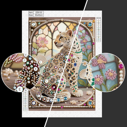 WSLWXSHM Pearl Diamond Painting Kits for Adults Leopard, 5D Special Shape Diamond Art Kits for Beginners, Crystal Rhinestones Diamond Painting for Home Wall Decoration Gift 12×16inch/30×40cm Animal