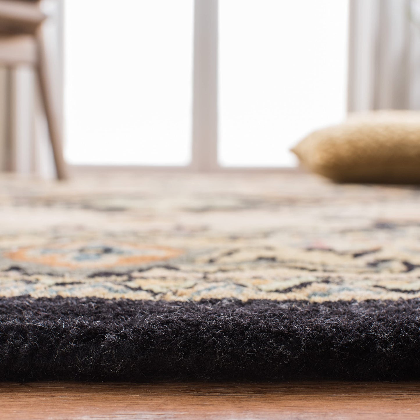 SAFAVIEH Heritage Collection Area Rug - 8' Square, Black & Gold, Handmade Wool, Traditional Oriental Medallion Design, Ideal for Living Room, Bedroom, Dining Space (HG625Z)