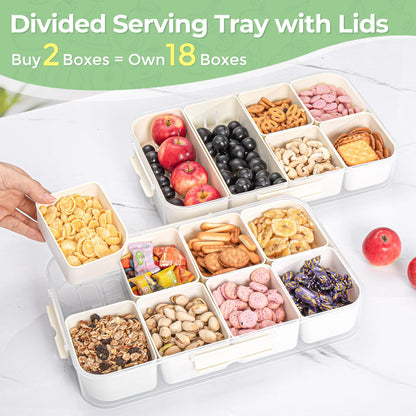 LUXEAR 2Pack 8-Compartment Snackle Box - Airtight Leakproof Divided Food Tray with Lid & Handle, BPA-Free Dishwasher Safe for Picnic, Fridge, Travel, Party, Ideal for Charcuterie & Food Storage