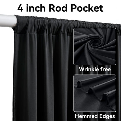 10 Panels 5x12ft Wrinkle Free Black Backdrop Curtains for Parties, Polyester Photo Backdrop Drapes 12 ft Long Back Drop Cloth for Wedding Birthday Photography Background, 50ftx12ft