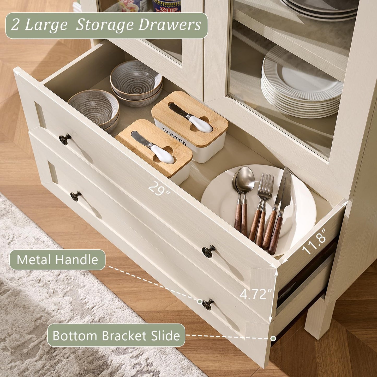 IFGET 71" Tall Arched Kitchen Pantry Cabinet, Wood Kitchens Storage Cabinets with 2 Large Drawers and Adjustable Shelves, Modern Farmhouse Versatile Cupboard for Kitchen, Dining Room, Bathroom, Cream