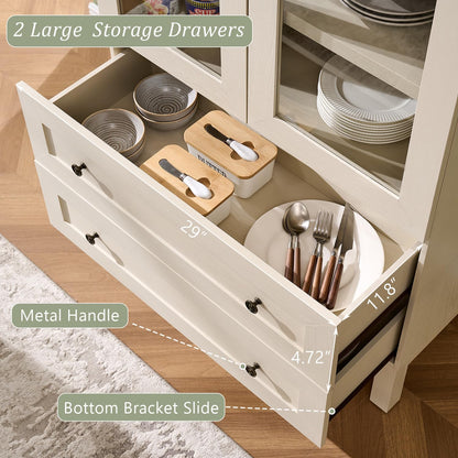 IFGET 71" Tall Arched Kitchen Pantry Cabinet, Wood Kitchens Storage Cabinets with 2 Large Drawers and Adjustable Shelves, Modern Farmhouse Versatile Cupboard for Kitchen, Dining Room, Bathroom, Cream