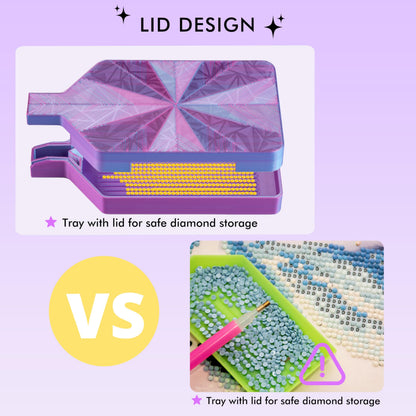 Diamond Art Trays with Lids, Multi-Color Partitioned Diamond Painting Tray, Suitable for 5D Diamond Dots, Purple Gold