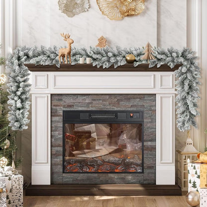 KOIUEYW Flocked Garland with Lights,9FT Battery-Powered Pre-Lit Christmas Garland, Glittered Artificial Christmas Garland with Warm LEDs for Mantle Home Fireplace Stairs Party Decoration