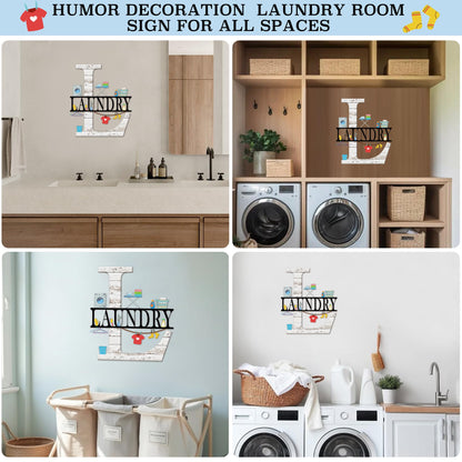 Laundry Room Bathroom Decor Sign for Wall-Metal Laundry Accessories Signs Artwork for Modern Home,Farmhouse,Halloween,Living Room,Bathroom-12 X 14" Funny Laundry-Room Wall Art Hanging Decoration(Wood Grain,Black) (Wood Grain-Black)