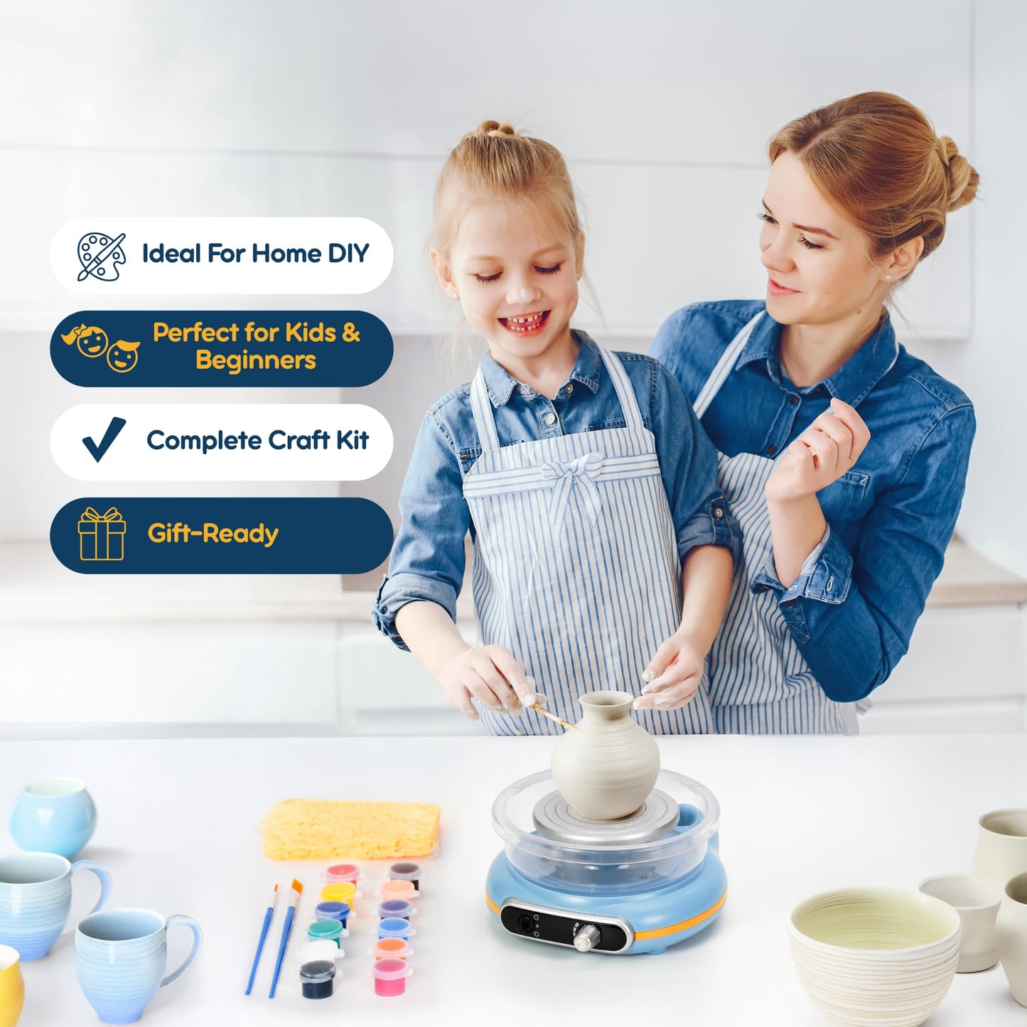 Pottery Wheel for Kids | Clay Machine for Beginners | 4.7 Inch Electric Mini Wheel Kit for Arts | Includes 8 Piece Tool Set and Paint | Educational Pottery Kit for Adults