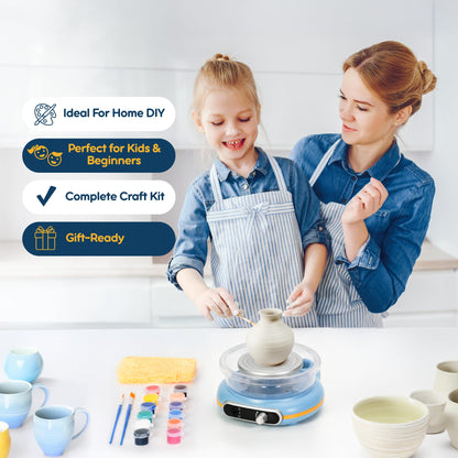 Pottery Wheel for Kids | Clay Machine for Beginners | 4.7 Inch Electric Mini Wheel Kit for Arts | Includes 8 Piece Tool Set and Paint | Educational Pottery Kit for Adults