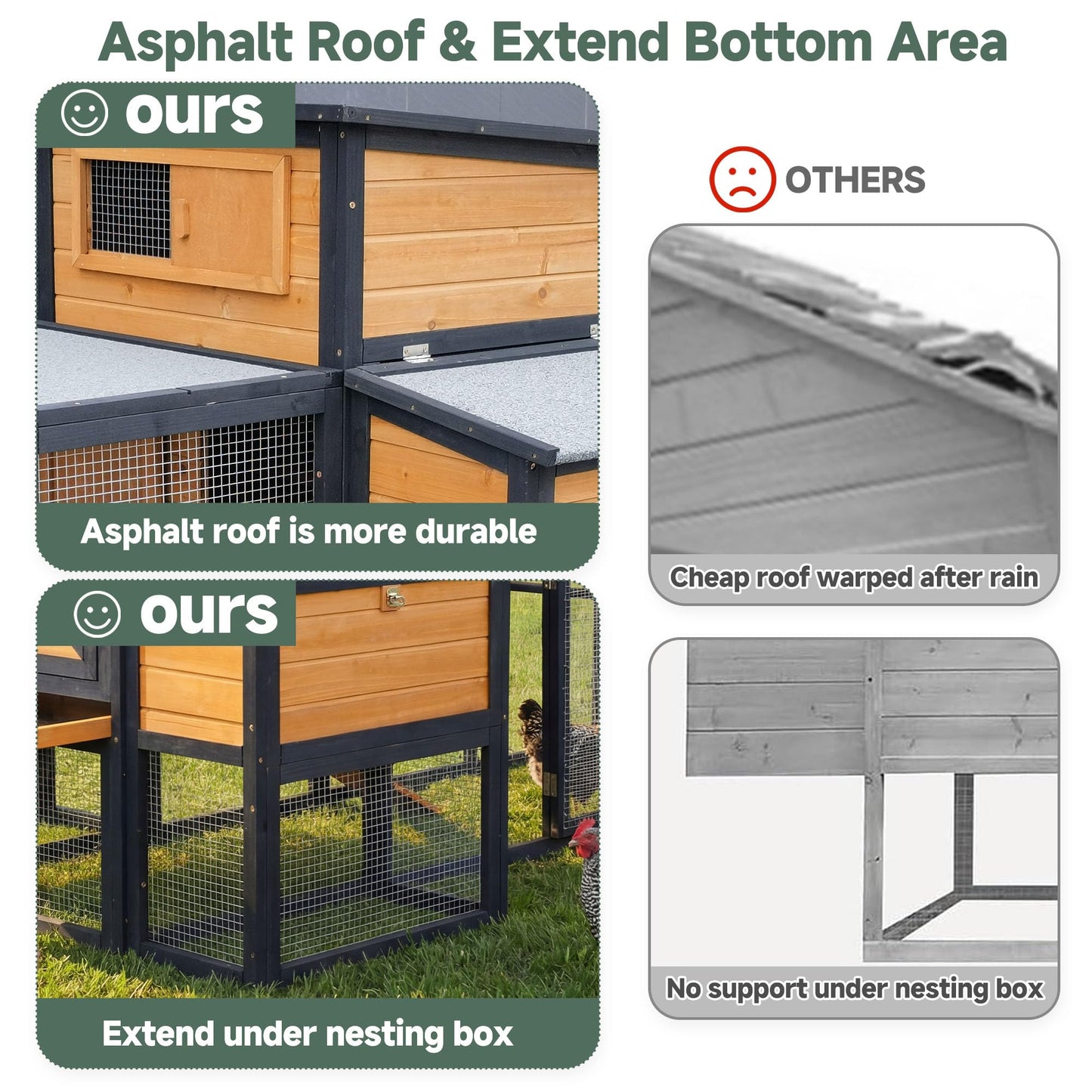 RUNSHED 83" Large Wooden Chicken Coop with Run, Outdoor Chicken House for 4-6 Chickens, Ventilation Window & Sliding Doors, Waterproof Felt Roof, Easy-Clean Full Rear Door, Predator-Proof Latches