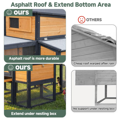 RUNSHED 83" Large Wooden Chicken Coop with Run, Outdoor Chicken House for 4-6 Chickens, Ventilation Window & Sliding Doors, Waterproof Felt Roof, Easy-Clean Full Rear Door, Predator-Proof Latches
