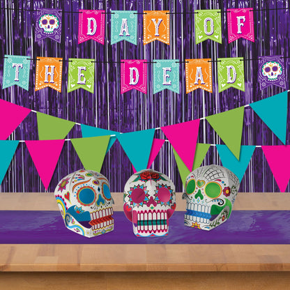 Beistle 6 Piece Three Dimensional Sugar Skull Day Of The Dead Centerpieces - Eye-Catching Dia De Los Muertos Party Decorations, Made In USA Since 1900