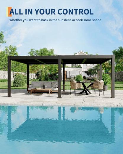Garvee 12x20ft Louvered Pergola - All-Aluminum Outdoor Pergolas with Adjustable Louvered Roof, Integrated Drainage System, Outdoor Gazebo for Deck, Patio, Backyard and Garden, Gray