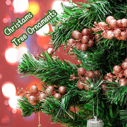 Crafare 24 Pack Rose Gold Christmas Glitter Berries Stems, Artificial Christmas Picks for Tree Ornaments, Crafts,
