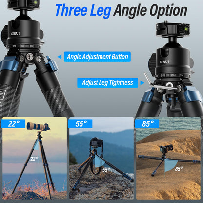 SIRUI AM-324 Professional Camera Tripod with AM-40 Low Gravity Ball Head, 60.4” Carbon Fiber Heavy Duty Tripod for Mirrorless Camera, DSLR, 4 Sections, 32mm Max Tube, Max Load 39.8lb/18kg