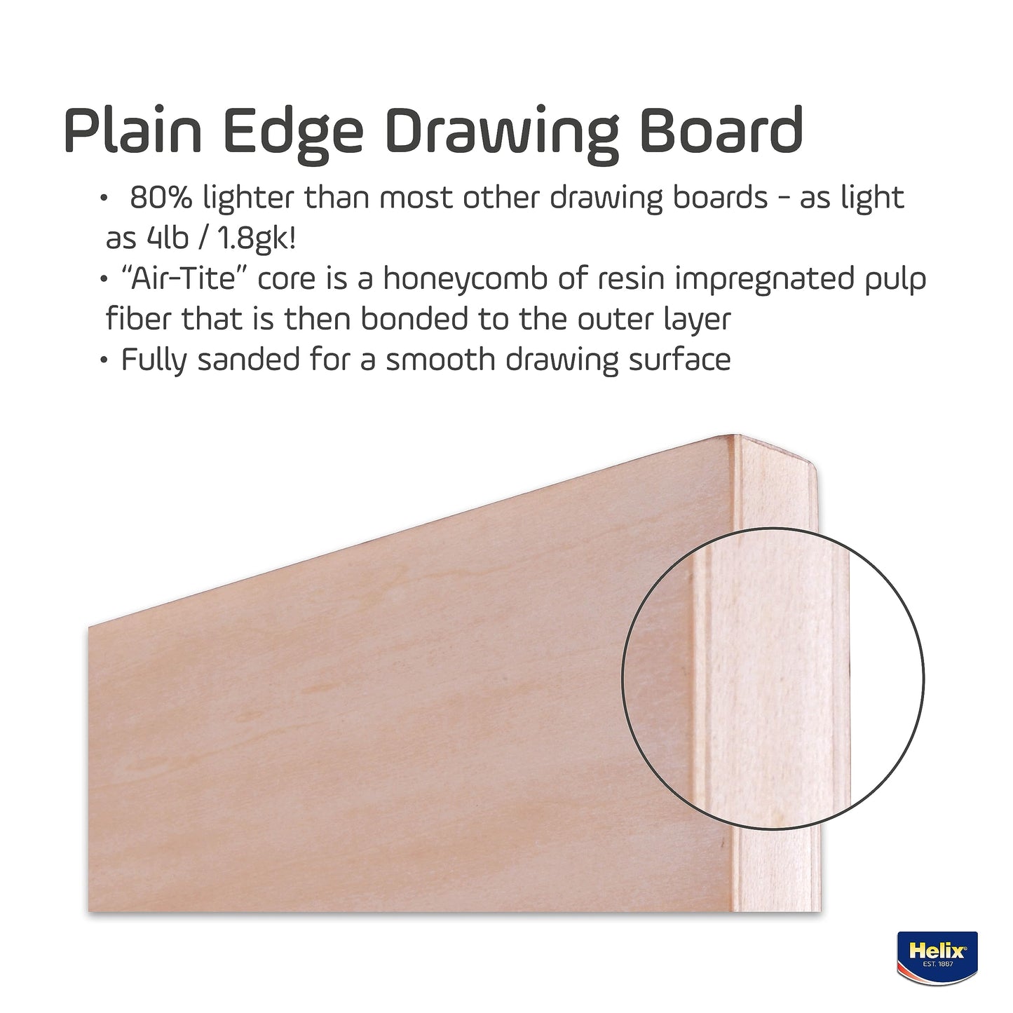 Maped - Helix Wooden Lightweight Drawing Board 24 x 36 Inch - Students and Artists - Sketching Outdoors - Lightweight Portability - Premium All-Wooden Construction, Sanded Basswood, Air-Tite core
