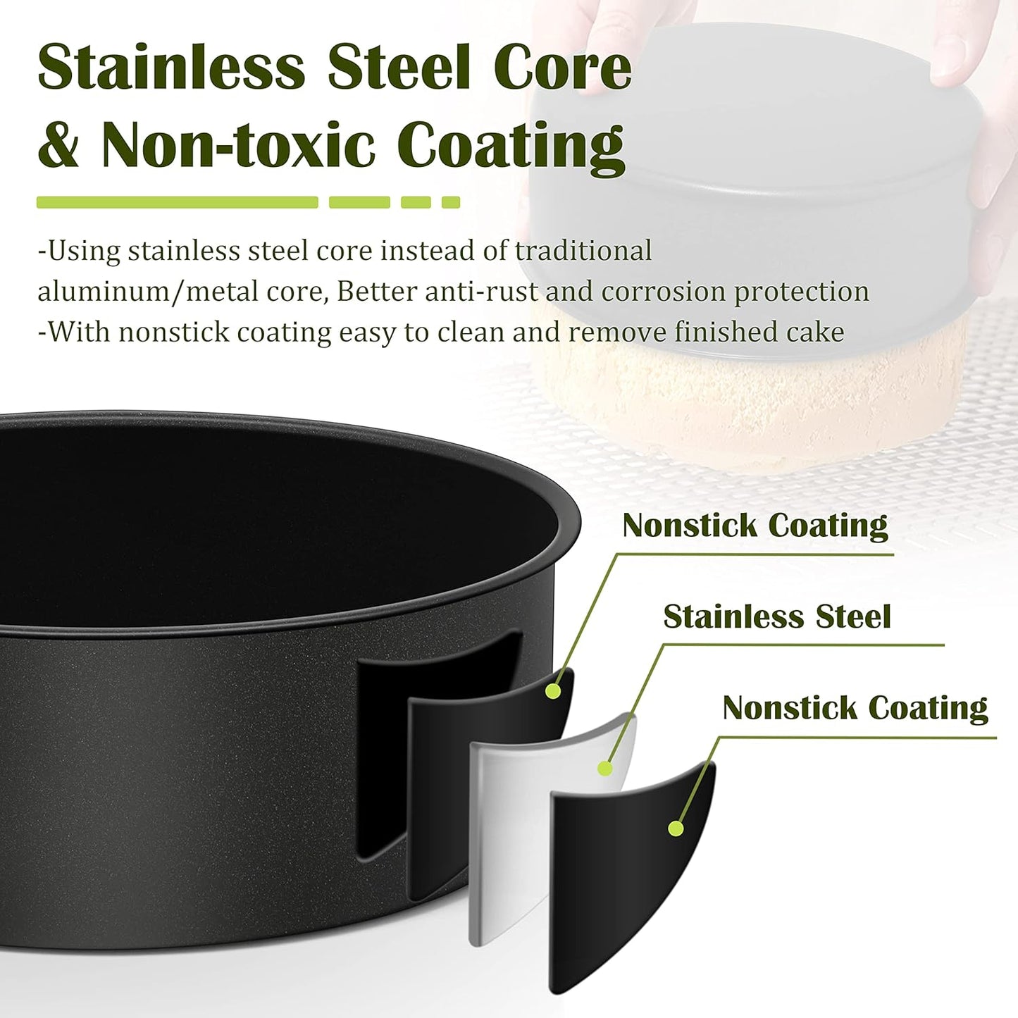 E-far 8 x 3 Inch Cake Pan Set of 2, Nonstick Stainless Steel Round Pans for Baking Birthday Wedding Layer Cakes