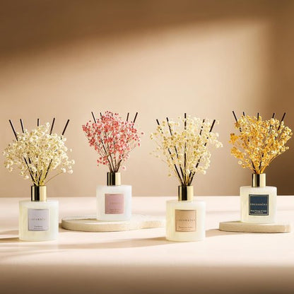 Cocorrína Premium Reed Diffuser Set - Sandalwood Rose with Preserved Baby's Breath | 6.7oz Home Décor Fragrance Oil