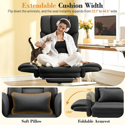 FelixKing Big and Tall Office Chair, 400LBS Wide Leather Executive Chair, Reversible Armrest for Pets Criss Cross Legged, 135° Reclining High Back Gaming Desk Chair with Lumbar Support Footrest, Black