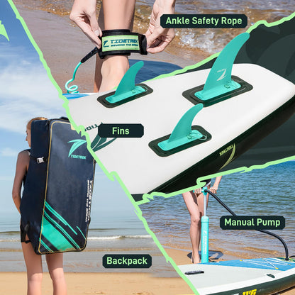 TIDETREK 11'6" Inflatable Stand Up Paddle Boards, Premium SUP Accessories, Non-Slip Comfort Deck for Youth & Adults (Coastal Sage)